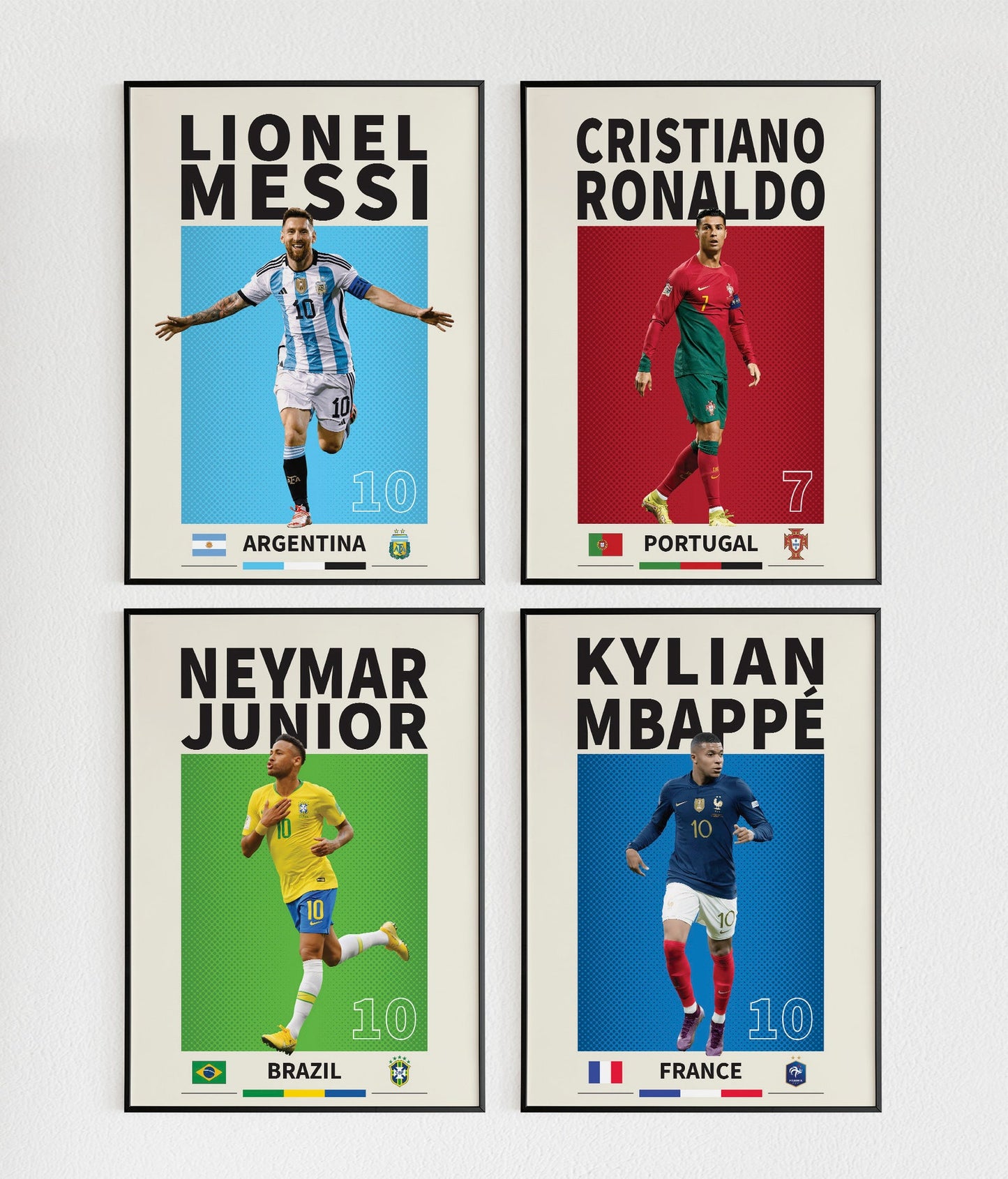 Ronaldo, Messi, Neymar, Mbappe, Set Of 4 Poster Prints