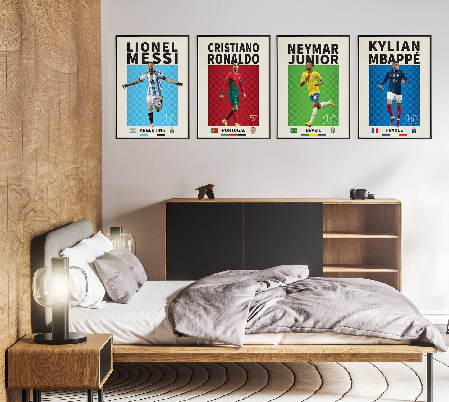 Ronaldo, Messi, Neymar, Mbappe, Set Of 4 Poster Prints
