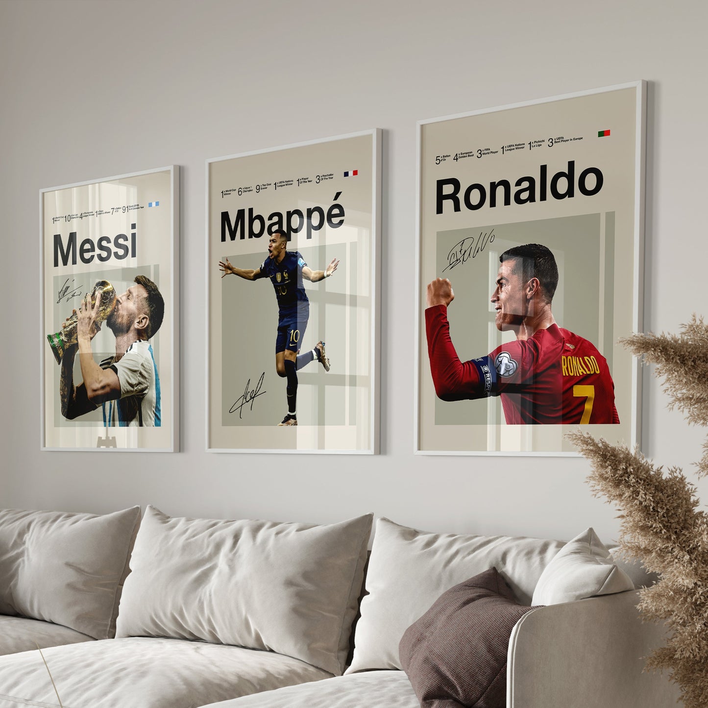 Mbappe, Messi, Ronaldo Set Of 3 Poster Prints