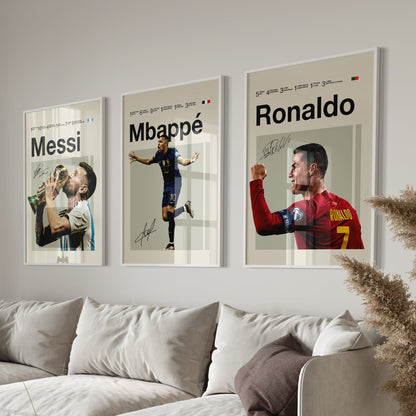 Set aus drei Bildern, Mbappé, Messi, Ronaldo, signierte Unterschrift, 22/23 PSG, Digitaldruck, Poster, Wand-Kunst-Dekor, Geburtstagsgeschenk, Ausdrucke