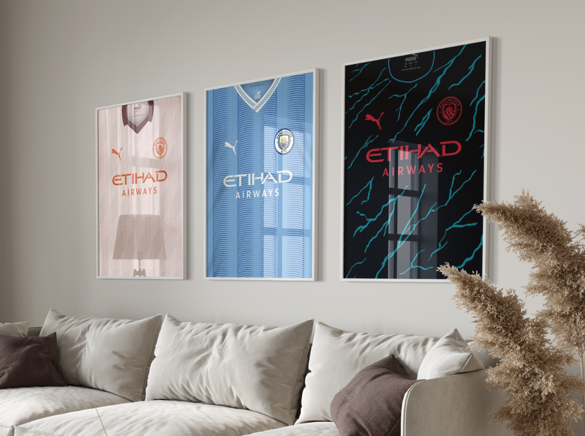 Man City Set Of 3 Shirt Poster Prints