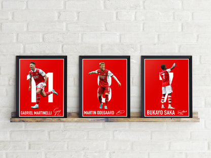 Set aus drei Bildern, Saka, Martinelli, Odegaard, signierte Signatur, 22/23 Arsenal, Digitaldruck, Poster, Geburtstagsgeschenk, Ausdrucke