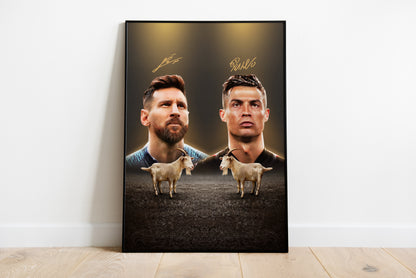 Von Cristiano Ronaldo und Lionel Messi signiertes Schach-Poster