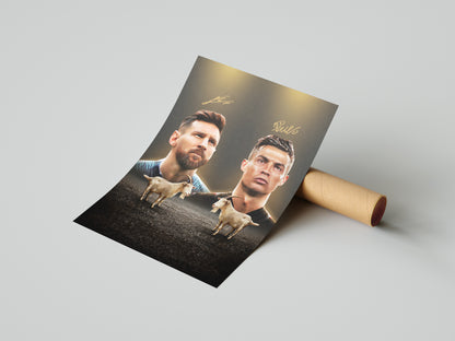 Von Cristiano Ronaldo und Lionel Messi signiertes Schach-Poster