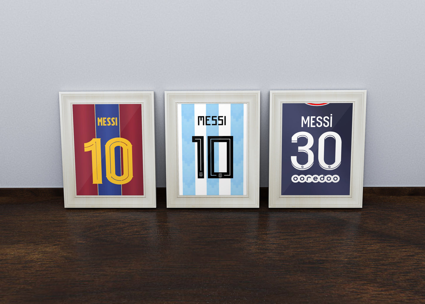 Lionel Messi Set Of 3 Barcelona, Argentina, PSG, Football Shirt Posters Prints