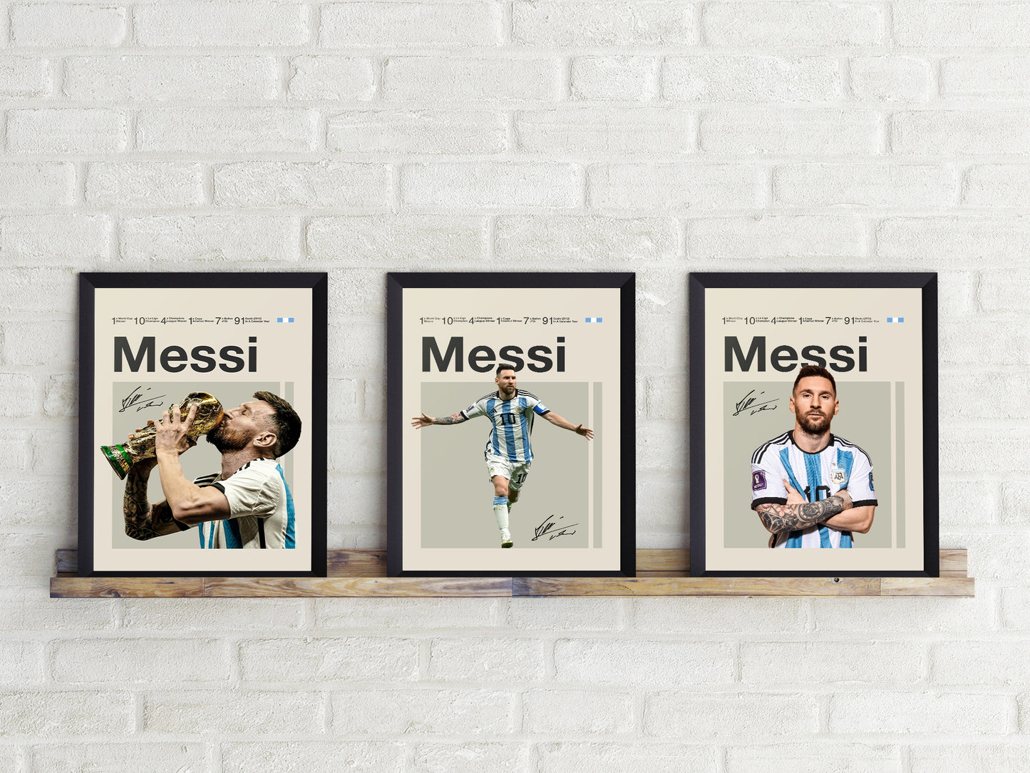 Set aus drei Bildern, Lionel Messi, signierte Unterschrift, 22/23 PSG, Argentinien, Digitaldruck, Poster, Wand-Kunst-Dekor, Geburtstagsgeschenk, druckbar