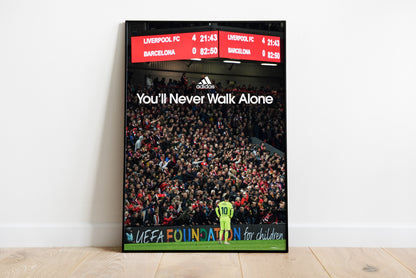 Liverpool 4-0 Vs Barcelona YNWA Poster Print