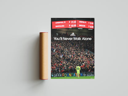 Liverpool 4-0 Vs Barcelona YNWA Poster Print